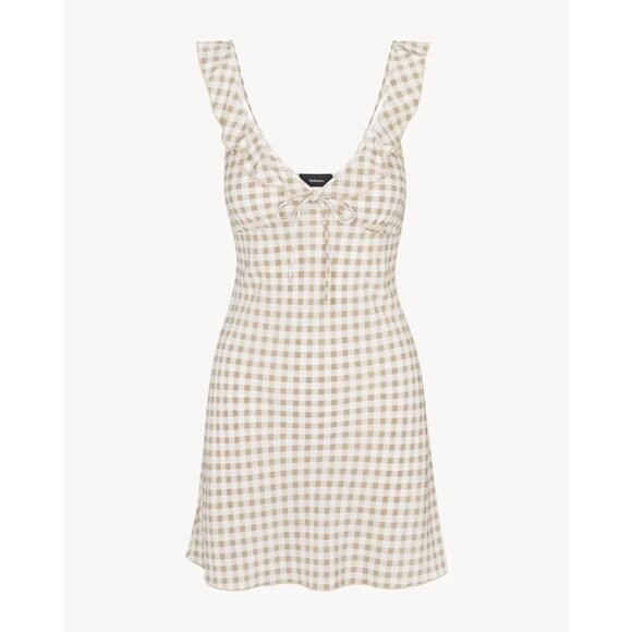 NWT Realisation The Hazel in Tan Gingham Silk Short Mini Tank Dress M $230 - Picture 3 of 14